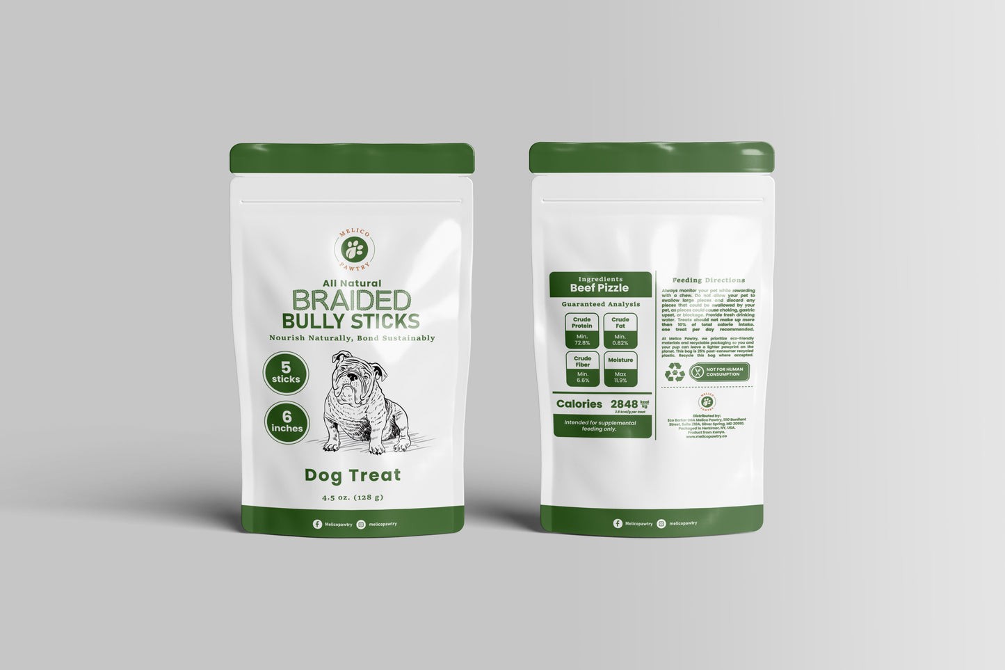 Five-pack of 6-inch braided bully sticks in eco-friendly pouch, made from beef pizzle for long-lasting chewing