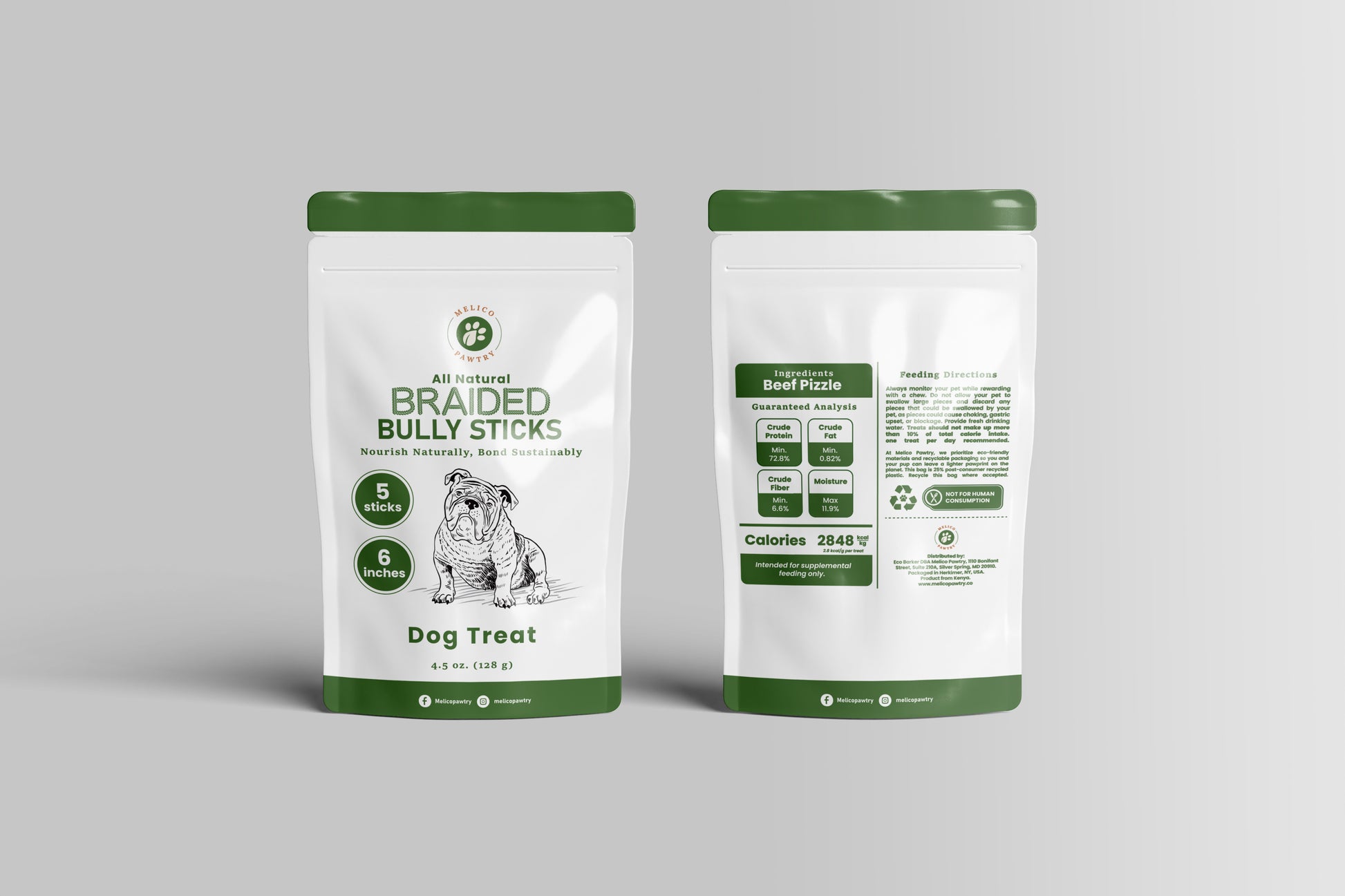 Five-pack of 6-inch braided bully sticks in eco-friendly pouch, made from beef pizzle for long-lasting chewing