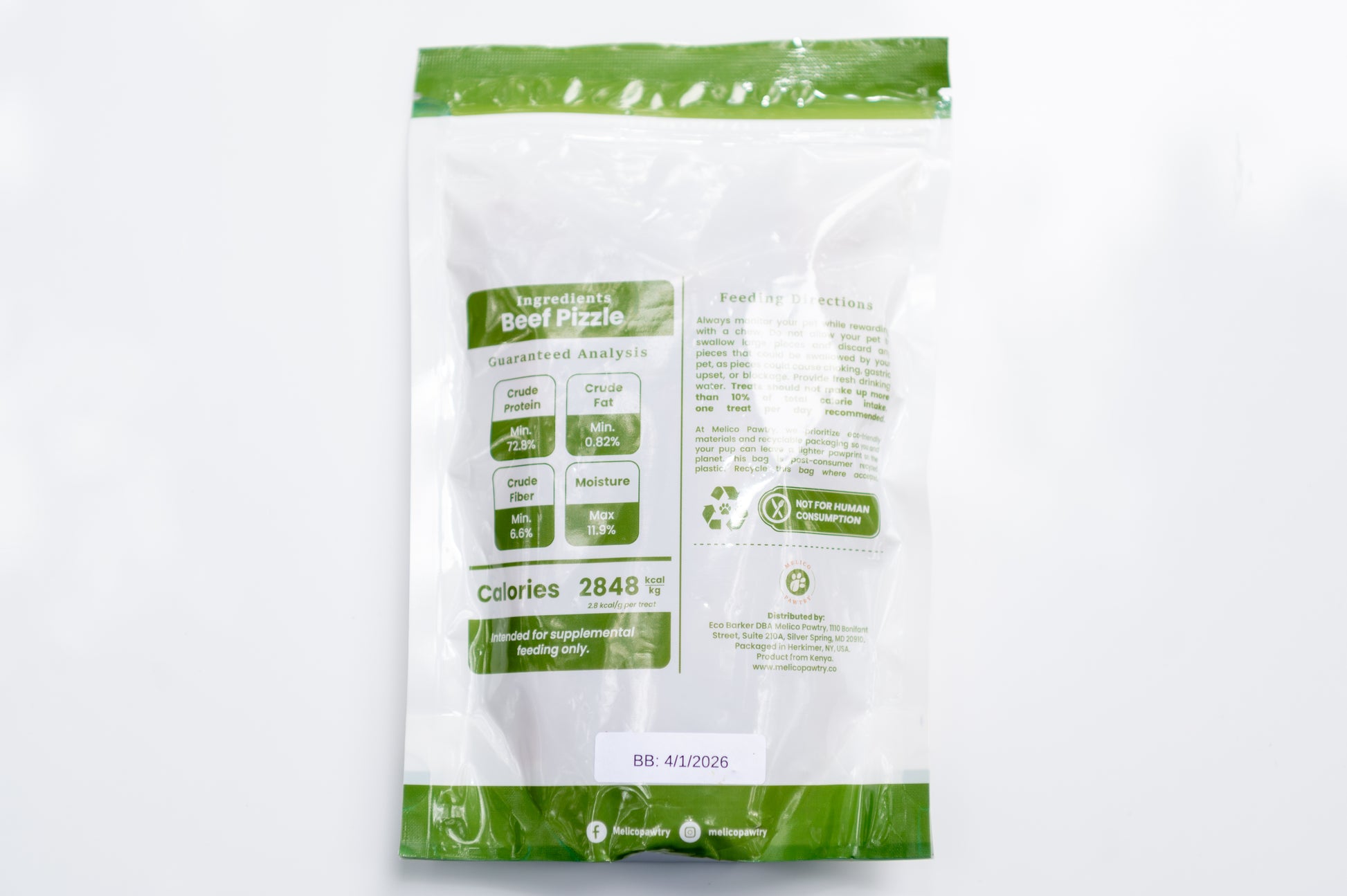 Package of beef pizzle with nutritional information on a white background